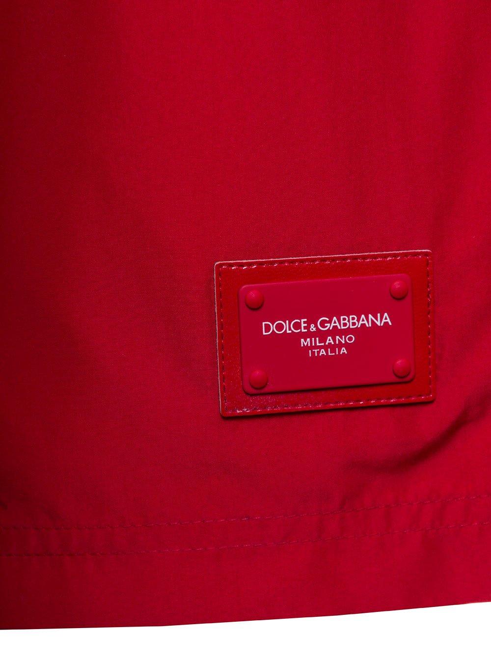 Shop Dolce & Gabbana Logo Detailed Drawstring Swim Shorts In Rosso Brillante