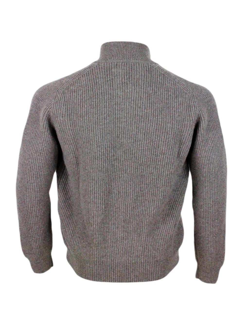 Shop Barba Napoli Long-sleeved Full-zip Sweater In Soft And Fine Cashmere With Half English Rib Knit In Brown