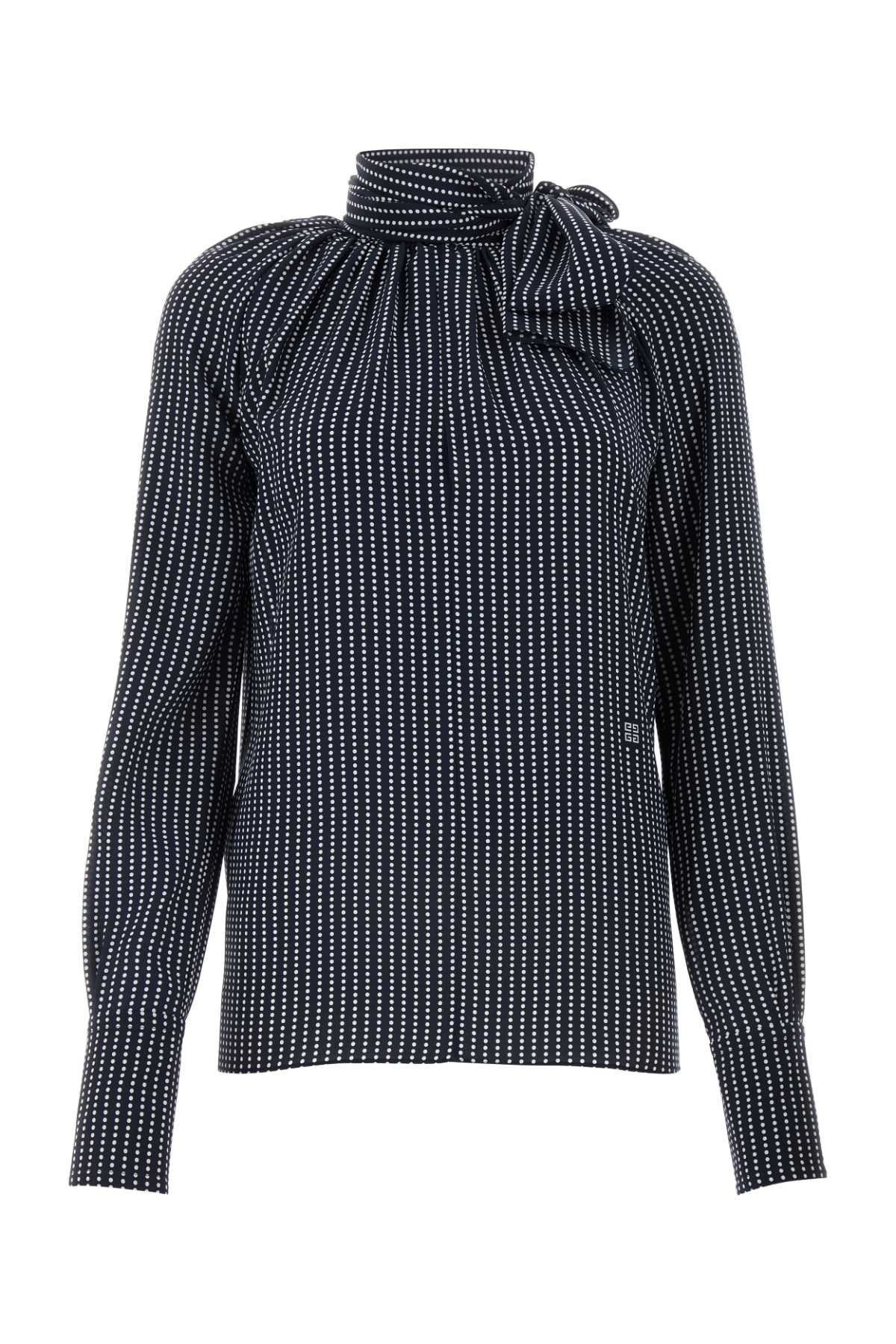 Shop Givenchy Printed Silk Blouse In Navywhite