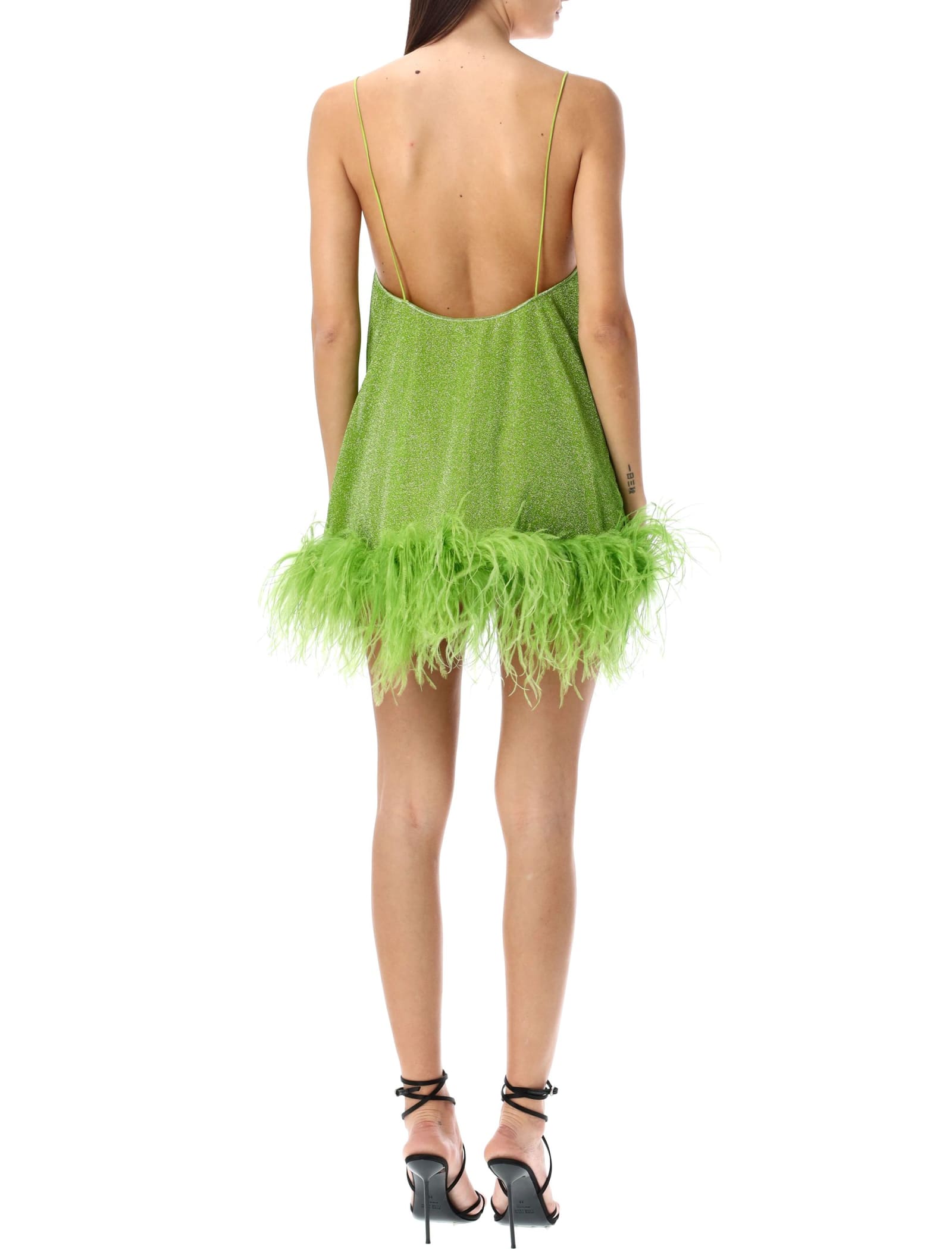 Shop Oseree Lumière Feather Mini Dress In Lime