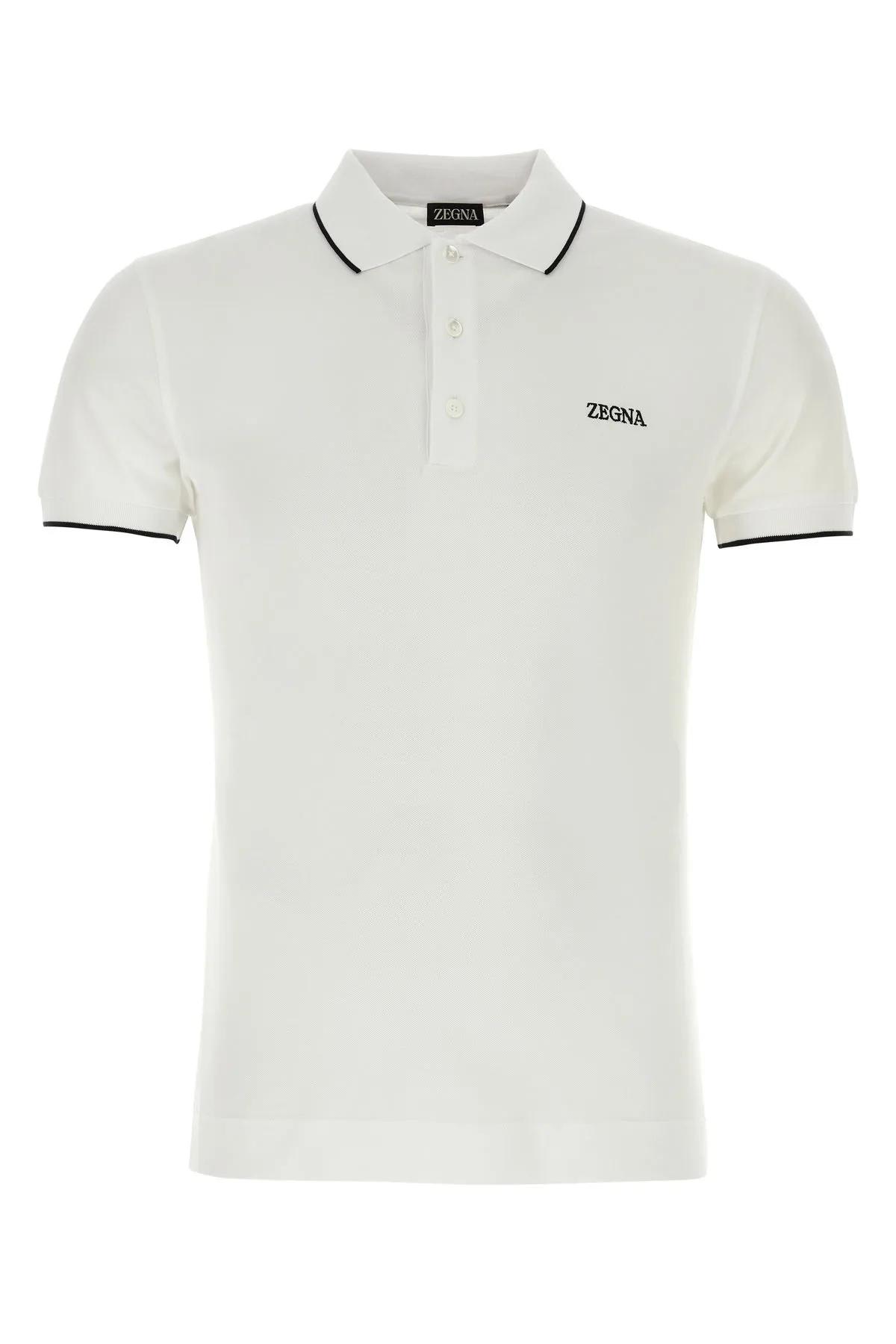 Shop Zegna White Stretch Piquet Polo Shirt