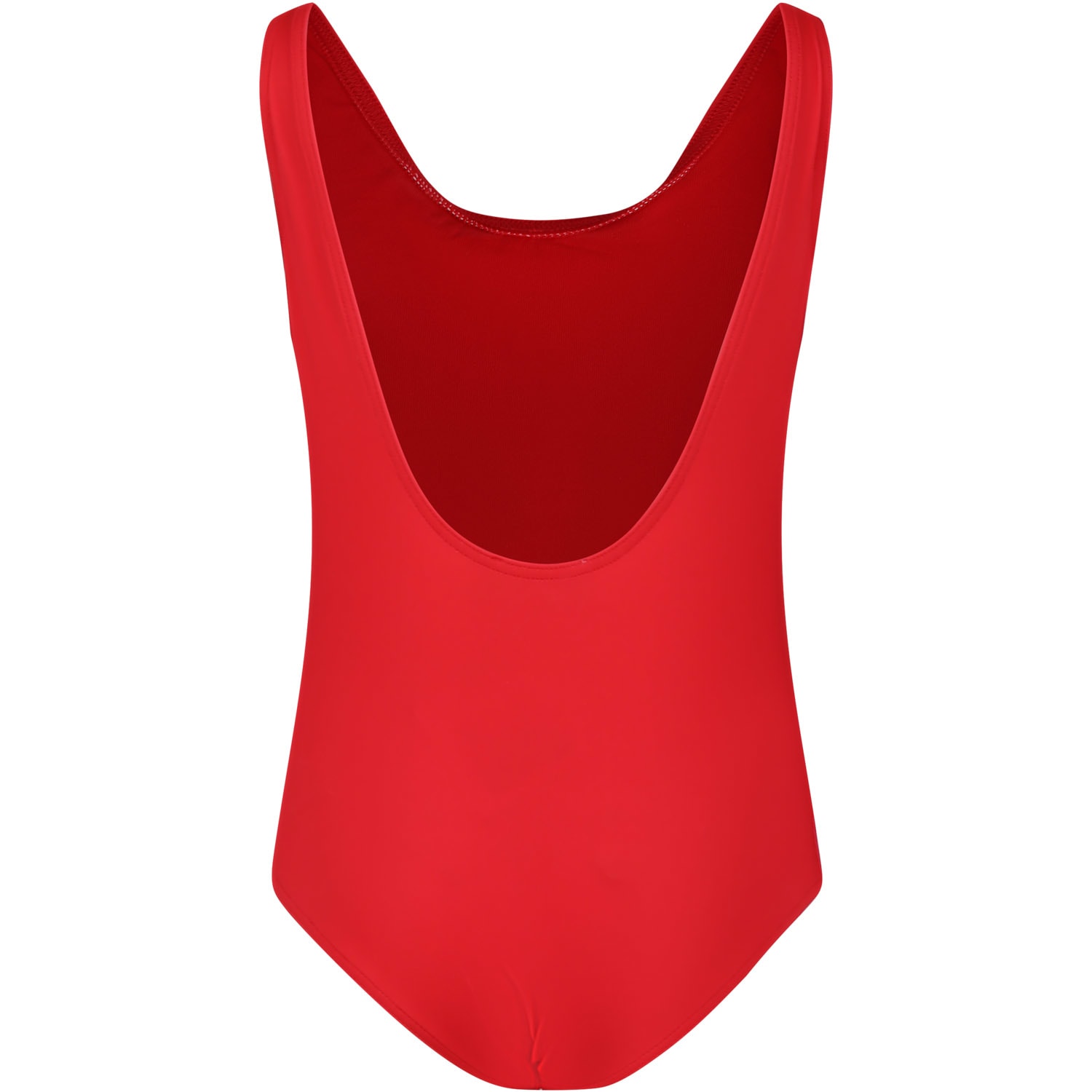Shop Moschino Red One-piece Swimsuit For Girl With Logo