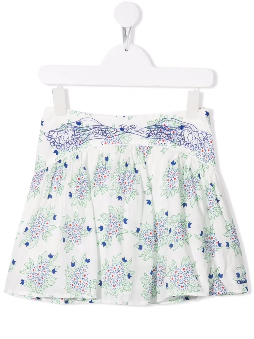 Chloé Kids White Short Skirt With All-over Floral Embroidery