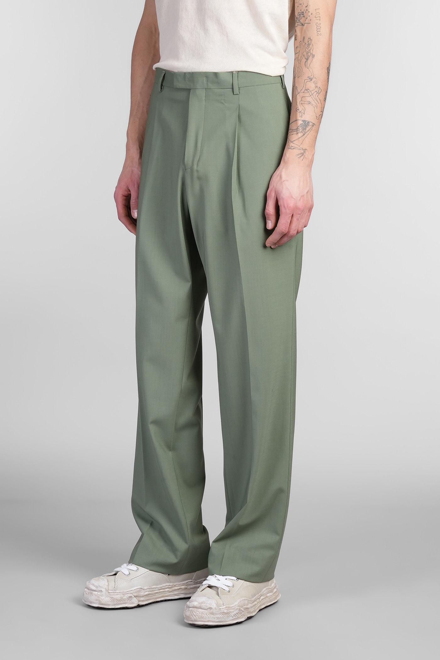 A Paper Kid Pants In Green Wool In Green
