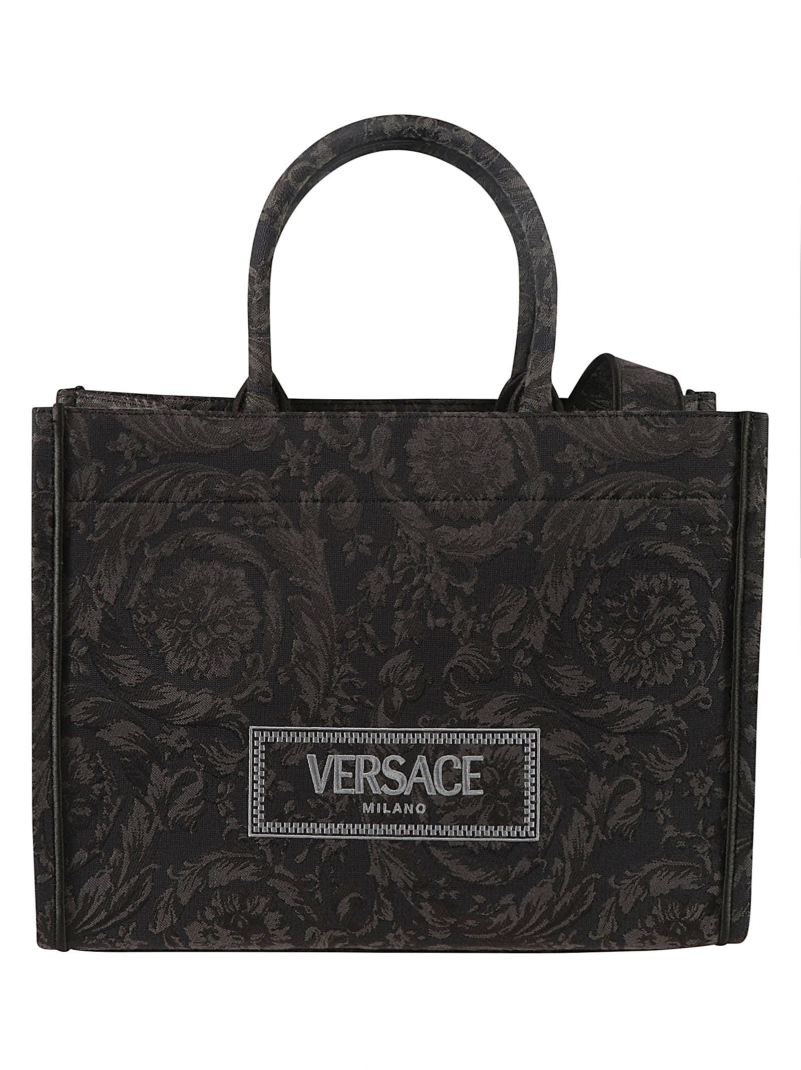 Versace Large Jacquard Embroidered Tote In Black/ Gold