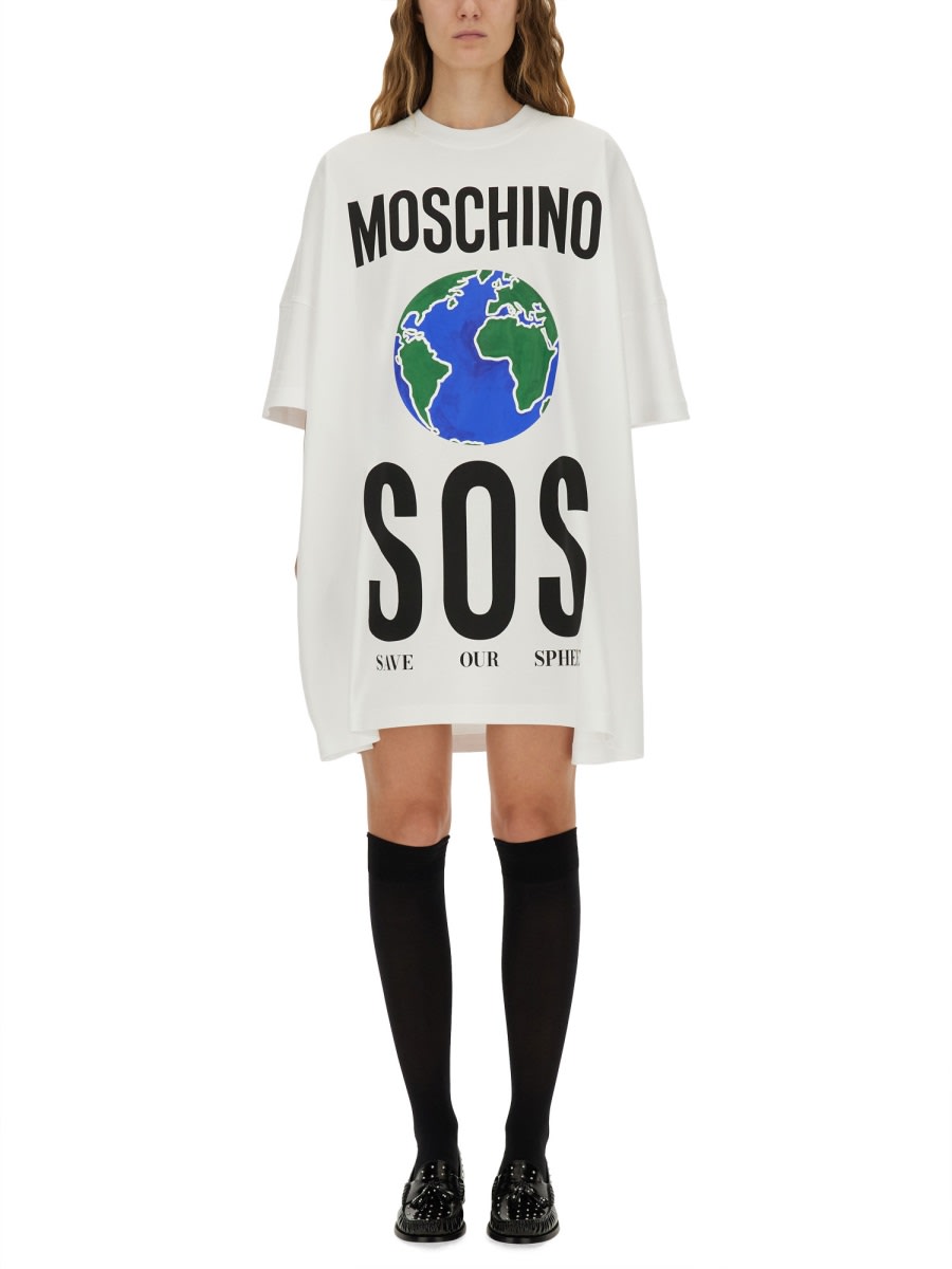 Moschino Cotton Interlock Dress In White