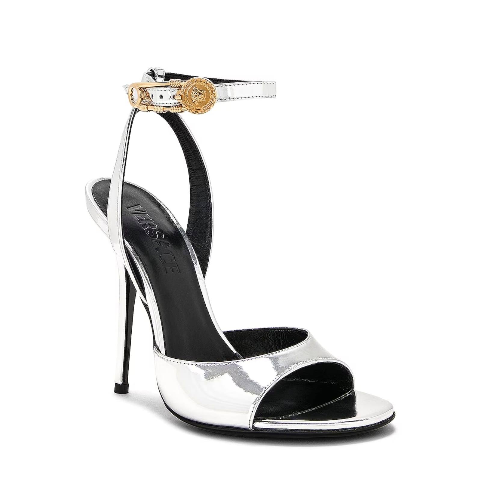 Shop Versace Patent Leather Sandals In Silver