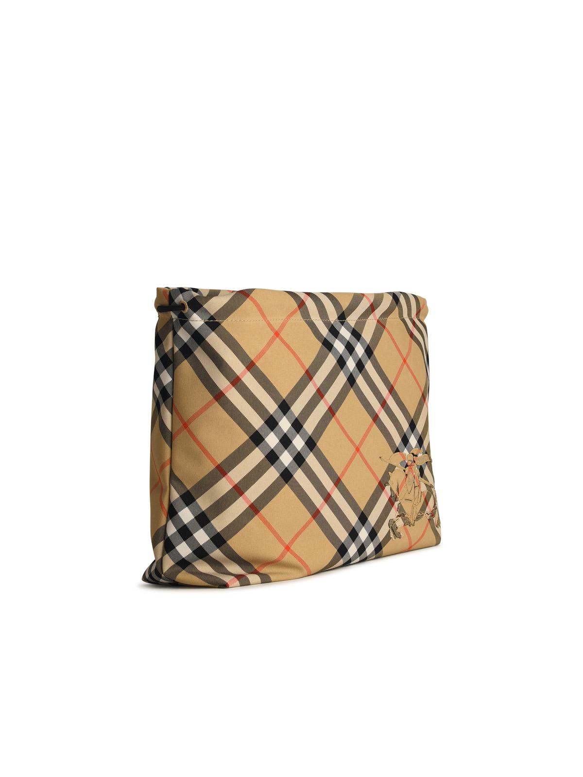 Shop Burberry Check Beige Cotton Blend Clutch Bag