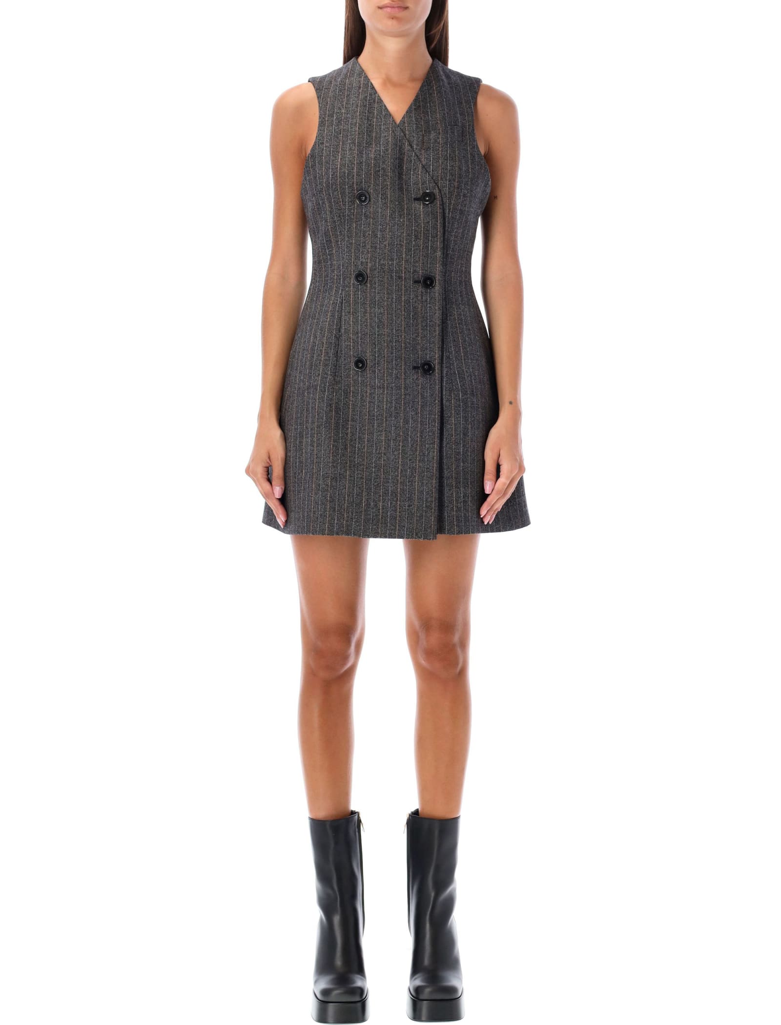Stella Mccartney Womens Black Sleeveless Round-neck Woven Mini Dress In Charcoal
