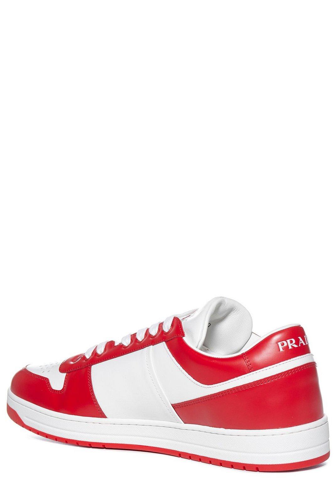 Shop Prada Logo Patch Lace-up Sneakers In Bianco+laccato