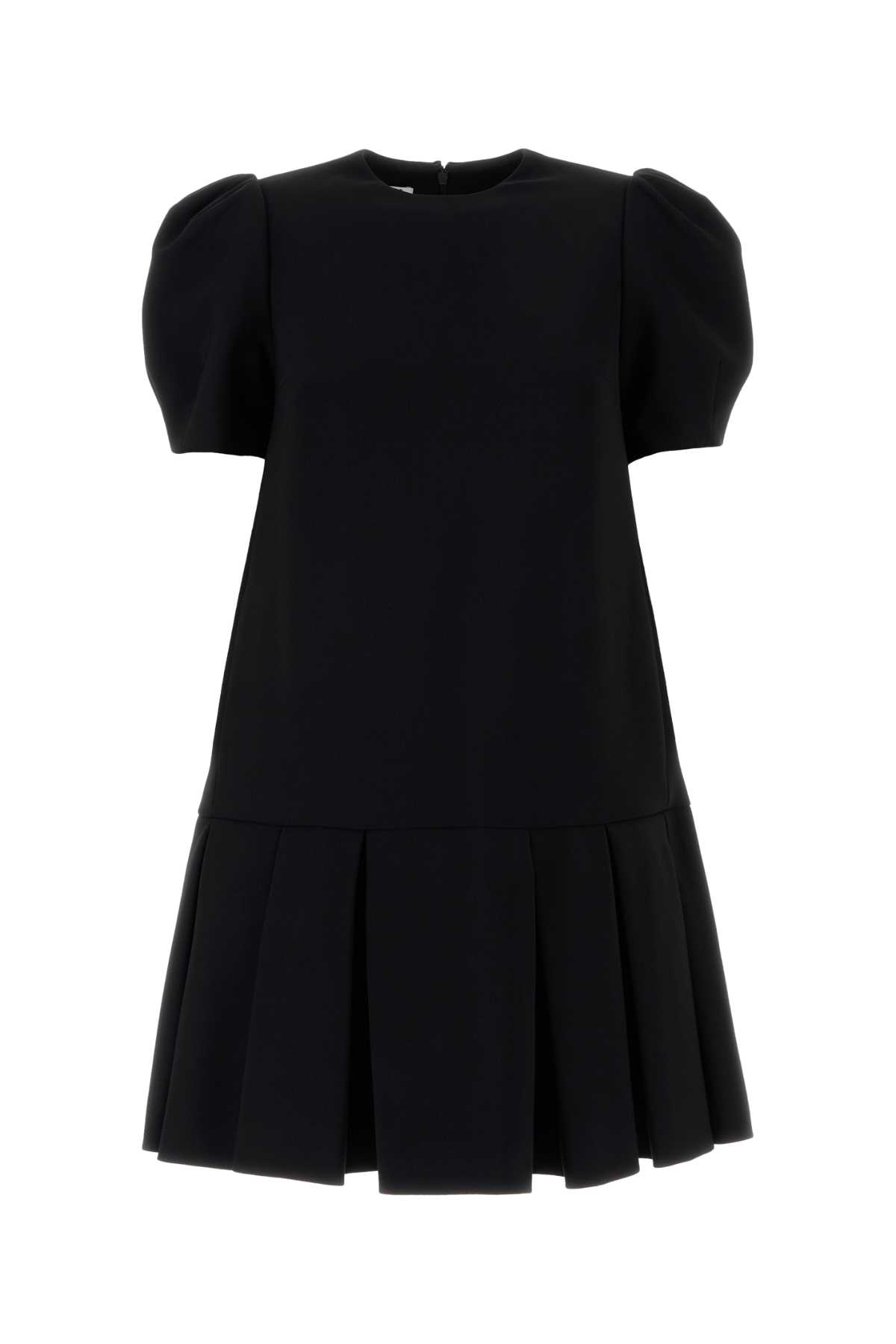 Moschino Twill Dress With Pleated Skirt And Puff Sleeves In Black