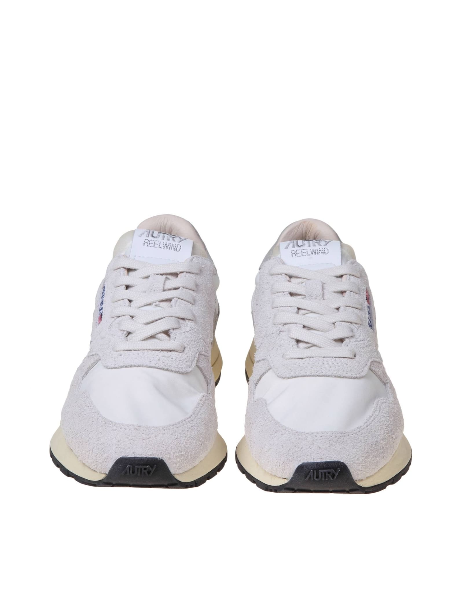 Autry Low-top Sneakers With White Crackled Leather Inserts In White