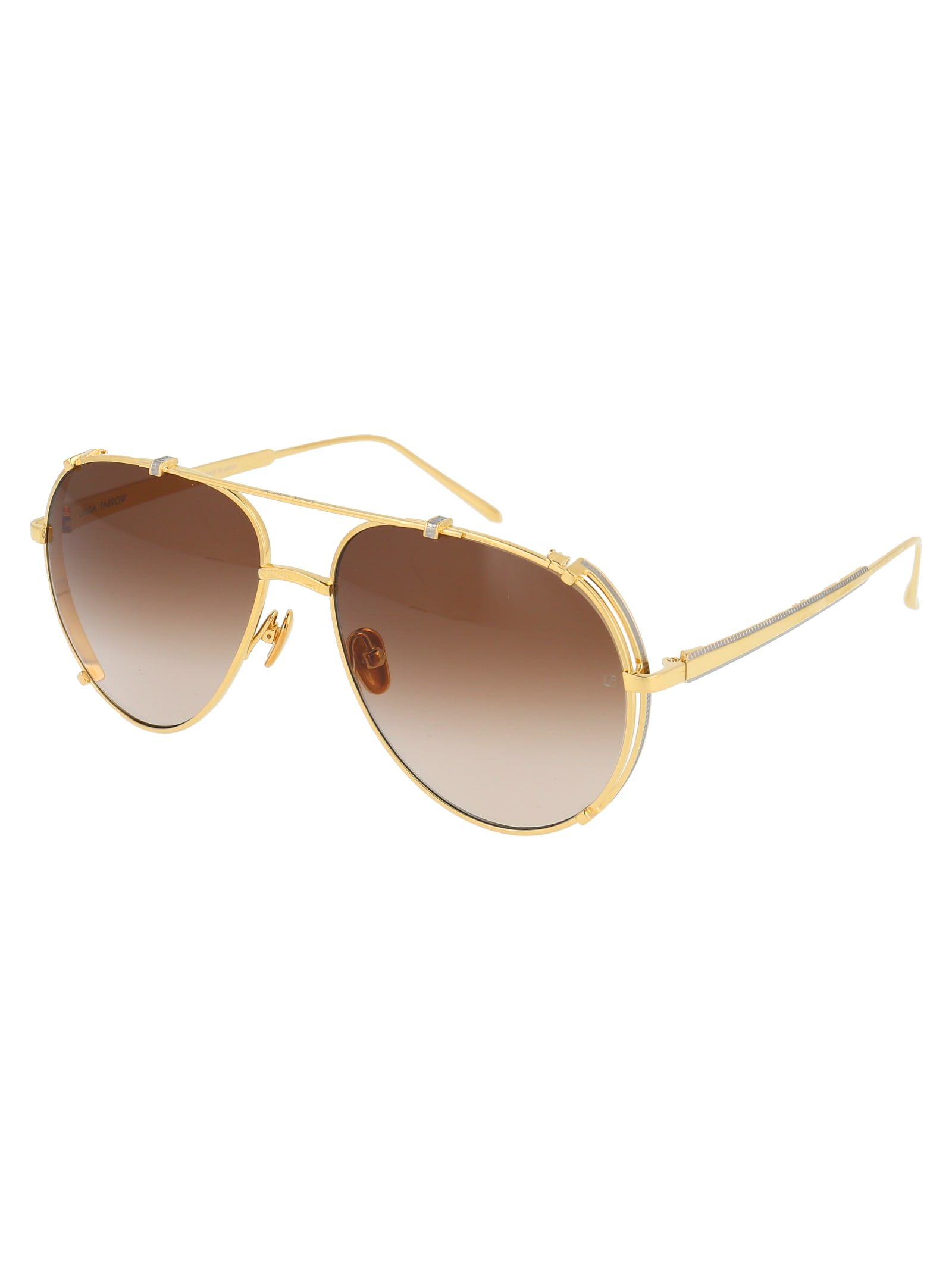Shop Linda Farrow Newman Sunglasses In Yellowgold/whitegold/mochagrad