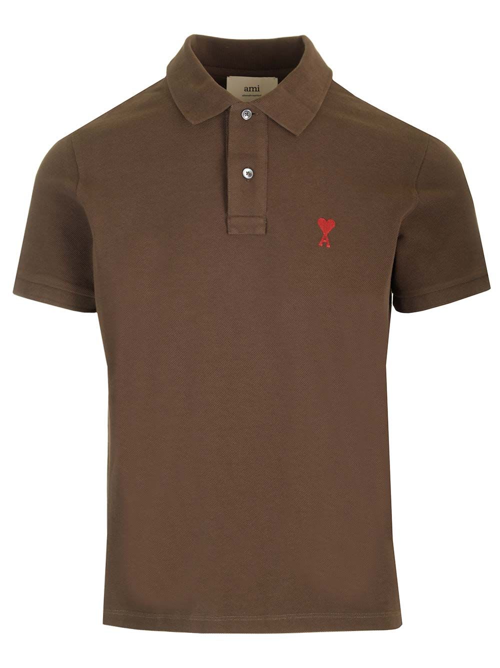 Shop Ami Alexandre Mattiussi Polo Shirt In Brown