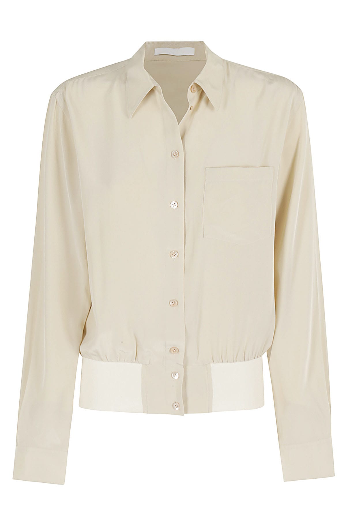 Helmut Lang Bomber Crinkle Long Sleeve Silk Shirt In Oat
