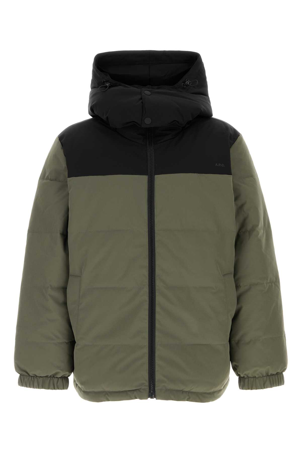 Apc Sage Green Stretch Polyester Reversible Padded Jacket In Green