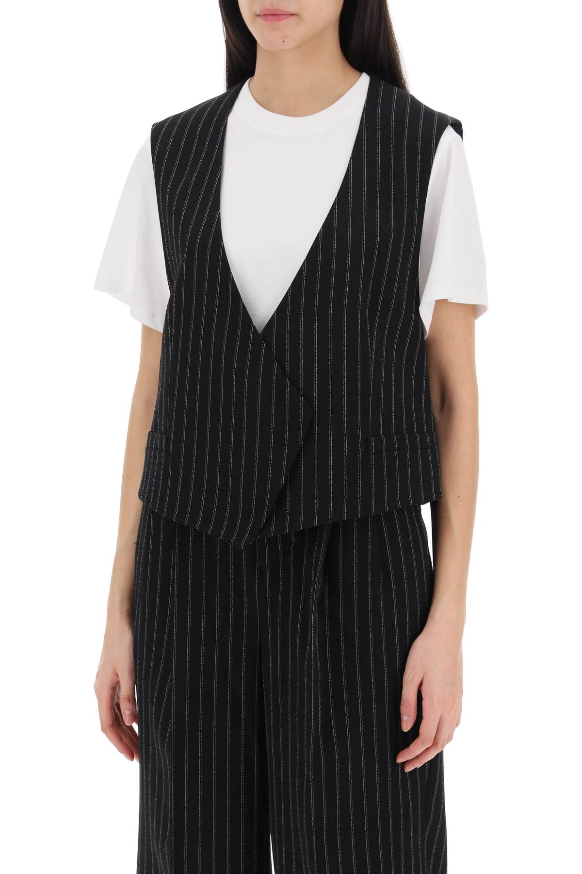 Shop Ami Alexandre Mattiussi Virgin Wool Pinstripe Waistcoat In Noir Craie (black)