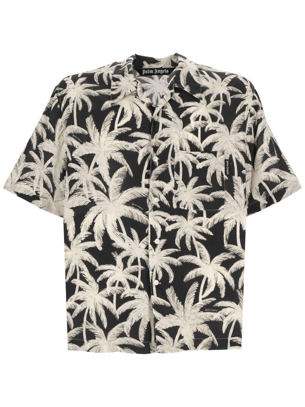 Shop Palm Angels All-over Palm Printed Short-sleeved Shirt In Black