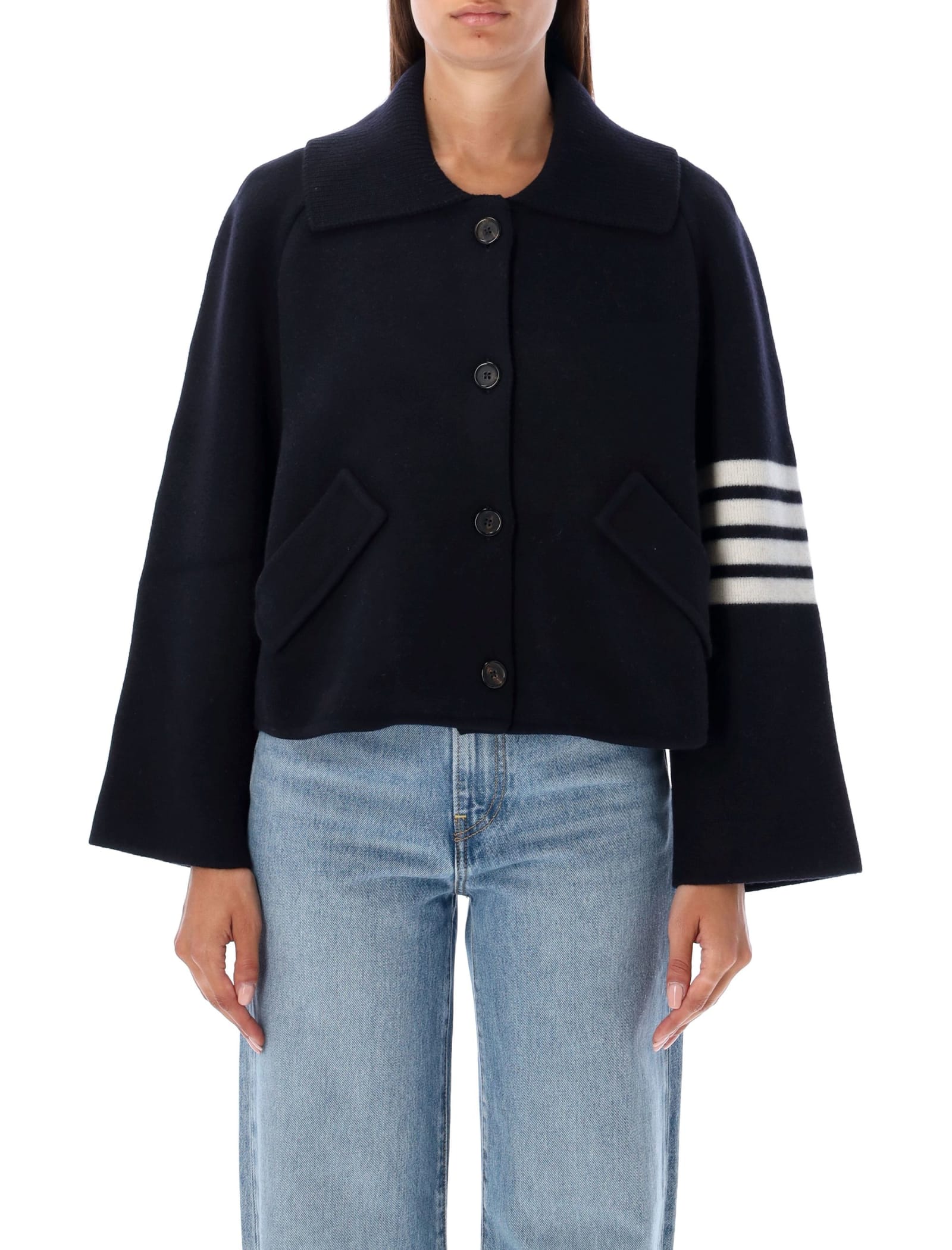 Thom Browne 4-bar Stripe Cropped Jacket In Navy