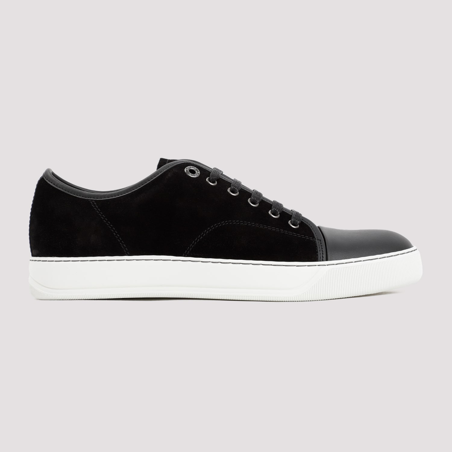 Shop Lanvin Suede And Nappa Captoe Low To Sneakers In Black