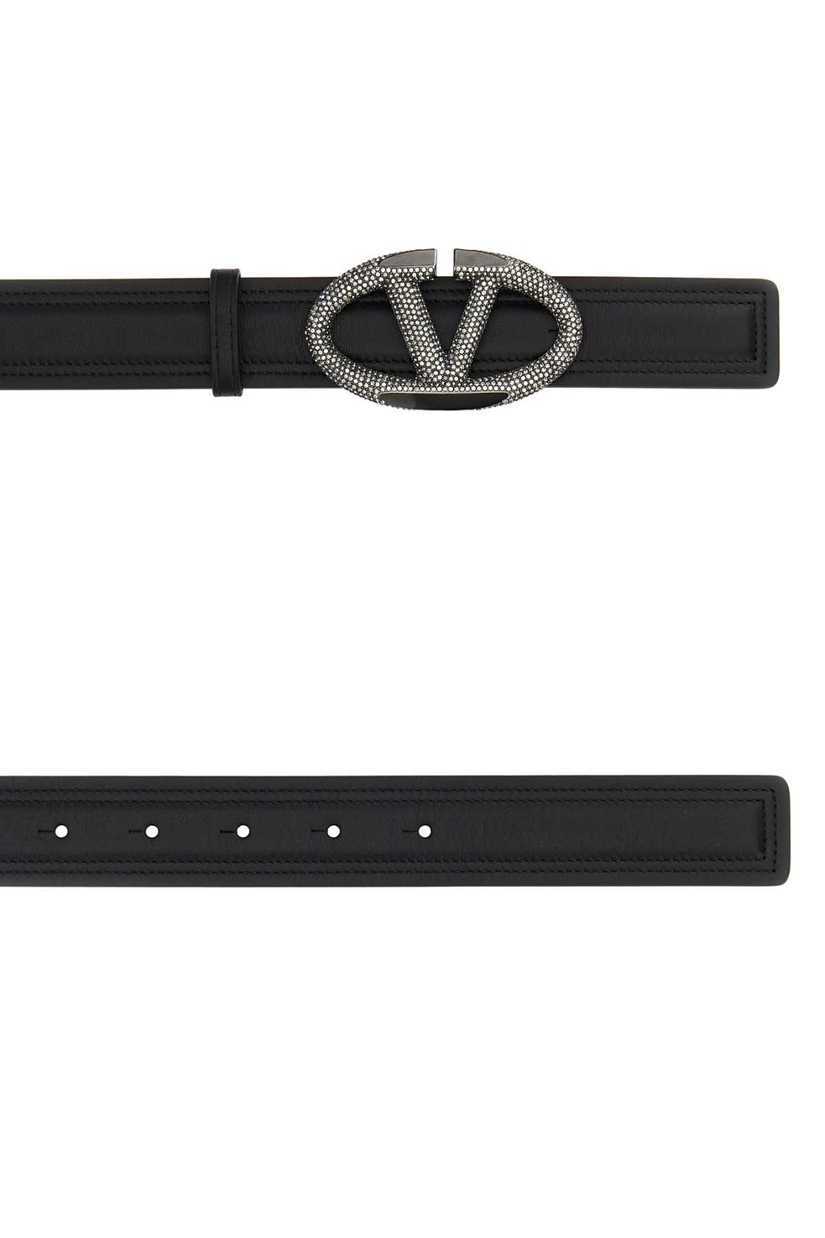 Shop Valentino Black Leather Vlogo Belt In Neroblackdiamond