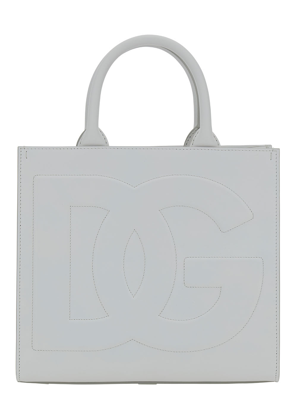Shop Dolce & Gabbana Dg Daily White Handbag With Dg Embroidery In Smooth Leather Woman