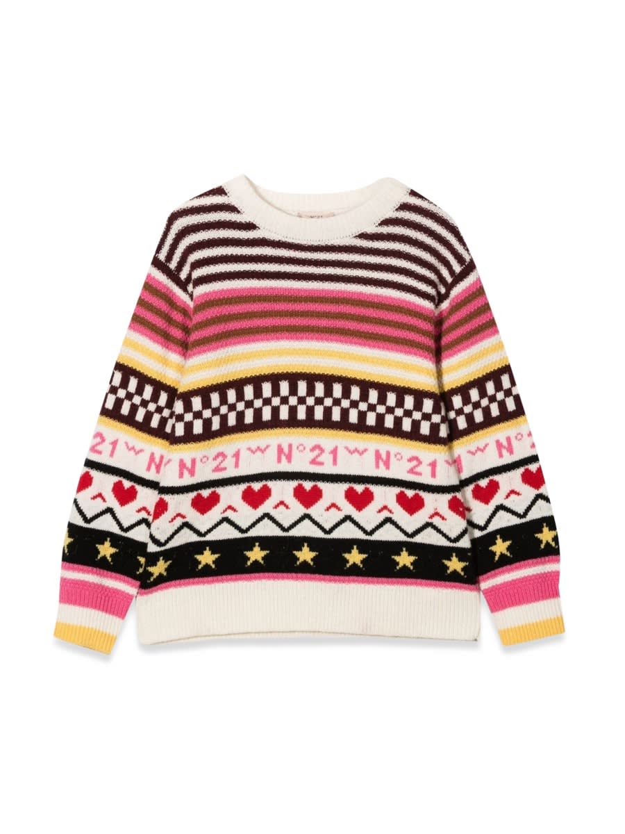 Shop N°21 Jacquard Pattern Allover Crewneck Sweater In Multicolour
