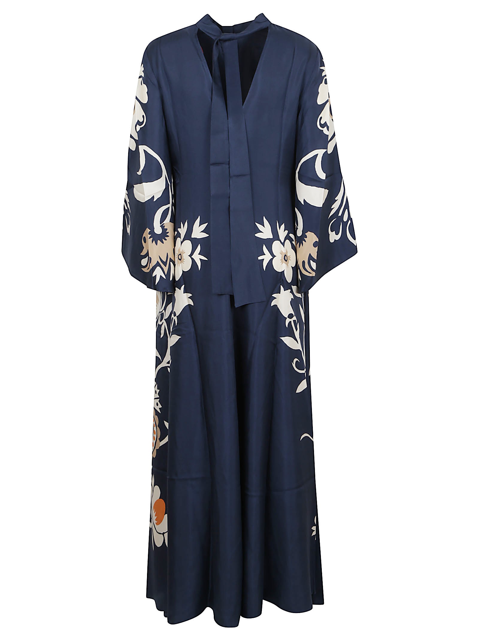La Doublej Scarf-detailed Printed Silk-twill Maxi Dress In Blue