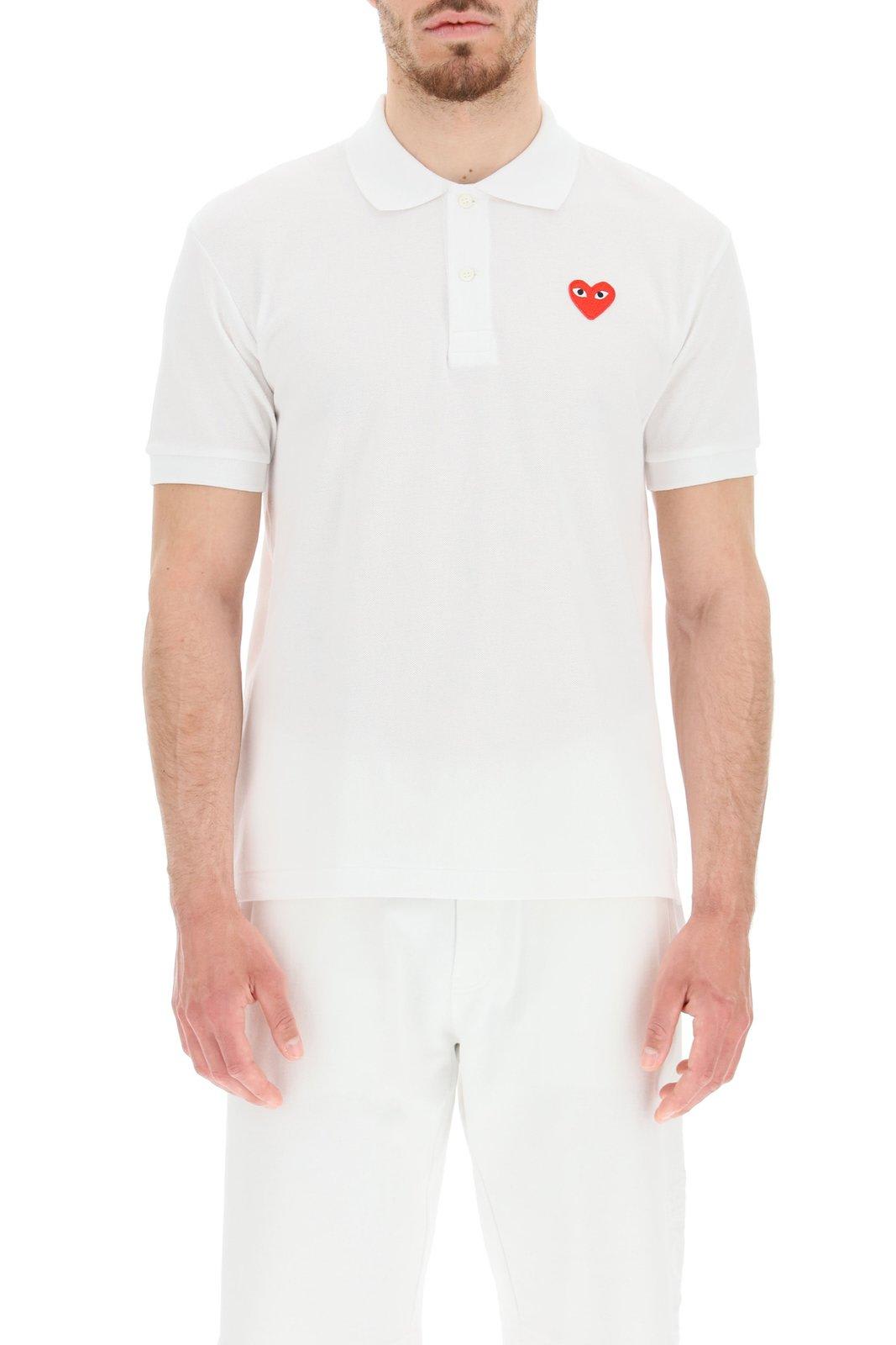 Shop Comme Des Garçons Play Heart Logo Polo Shirt In White