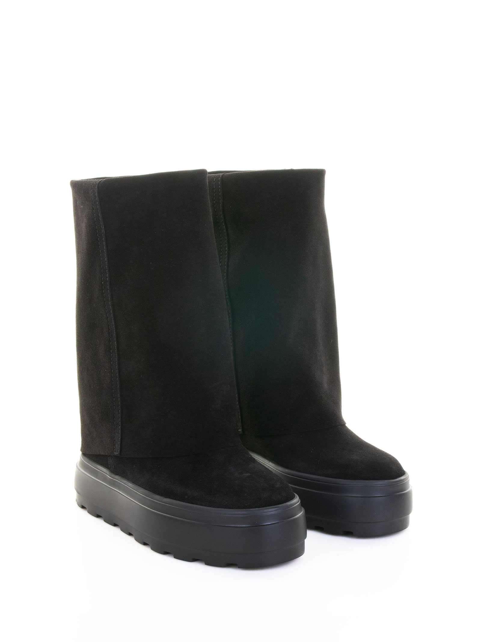 Casadei Black Boots With Turn-up With Platform In Suede Woman In Black