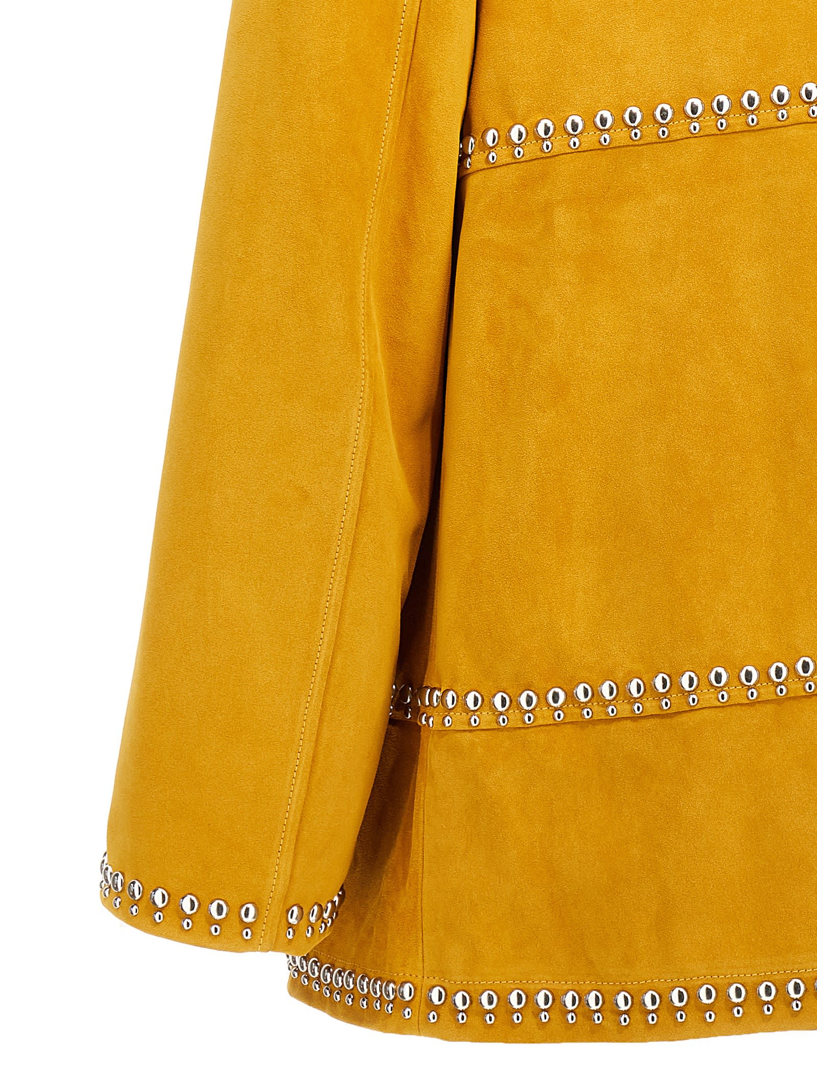 Wales Bonner 'studded Shearling Collar Double-breasted Jacket' In Yellow
