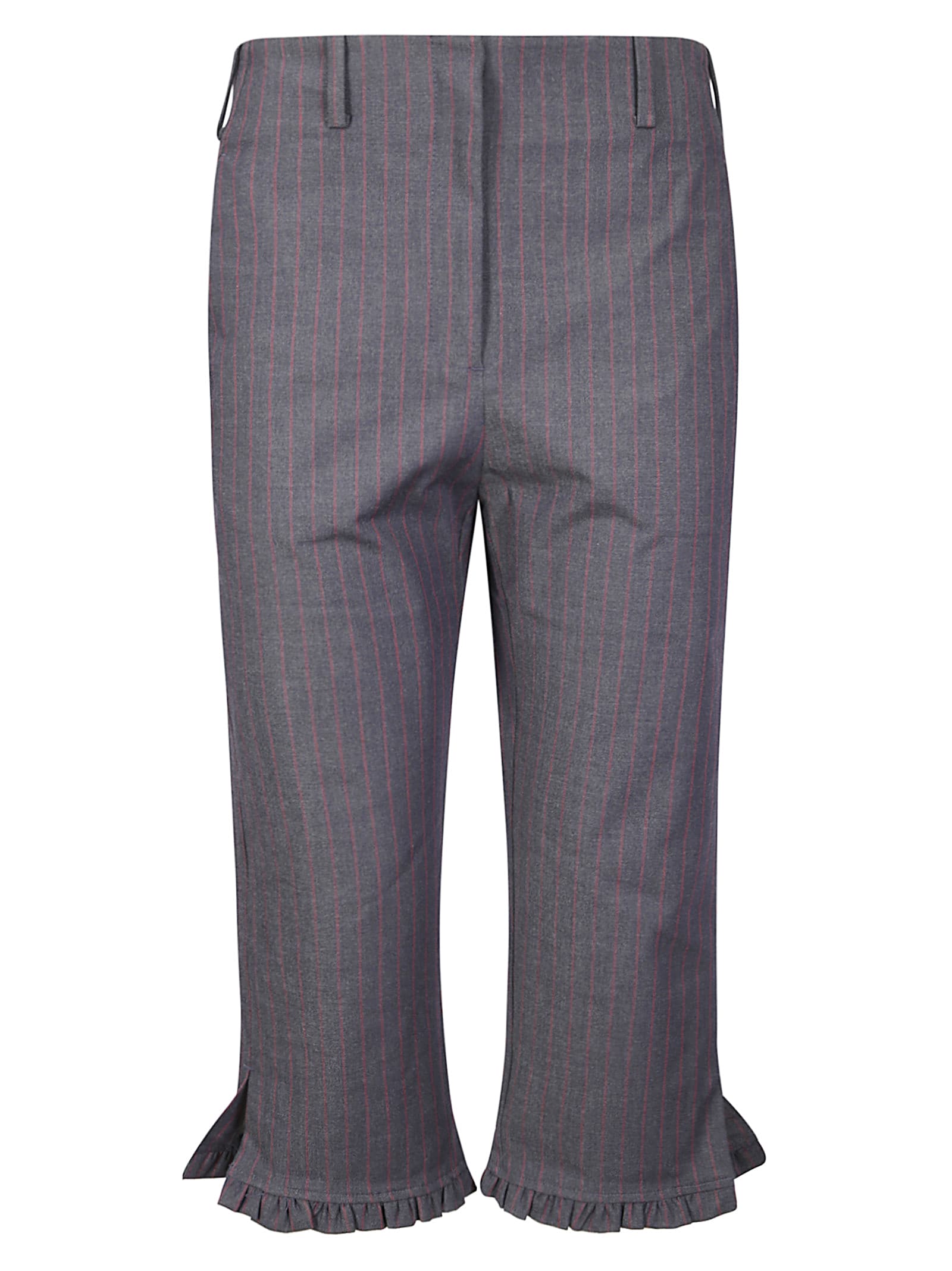 Ganni Stretch Stripe Tailoring Capri Pants In Gray