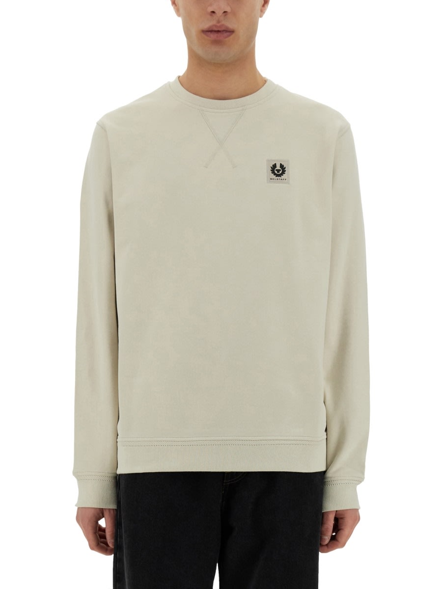 Belstaff Logo Patch Crew Neck Sweater In Beige