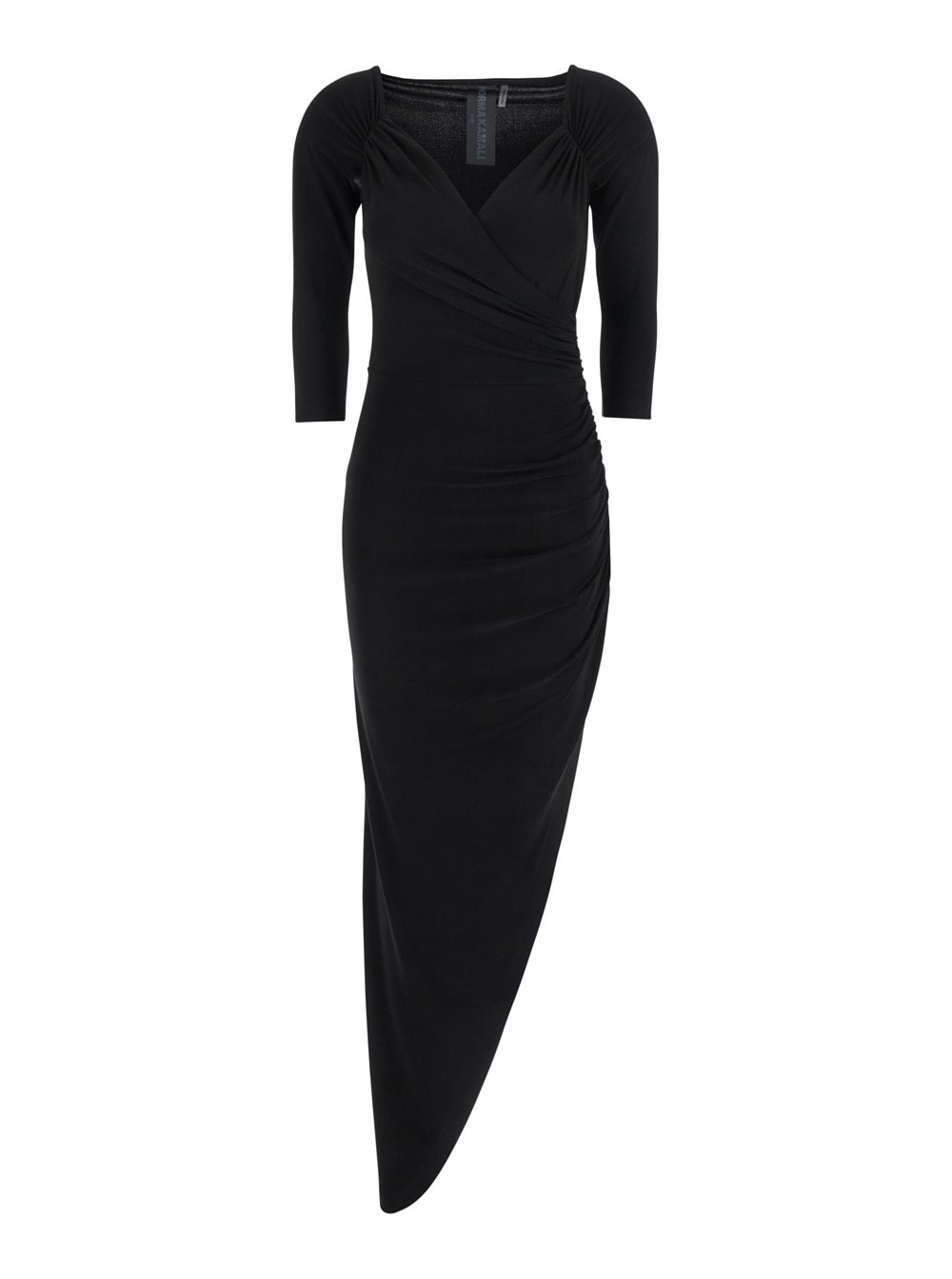 Black Dress With Draped Details And Bare Shoulders In Tech Fabric Woman