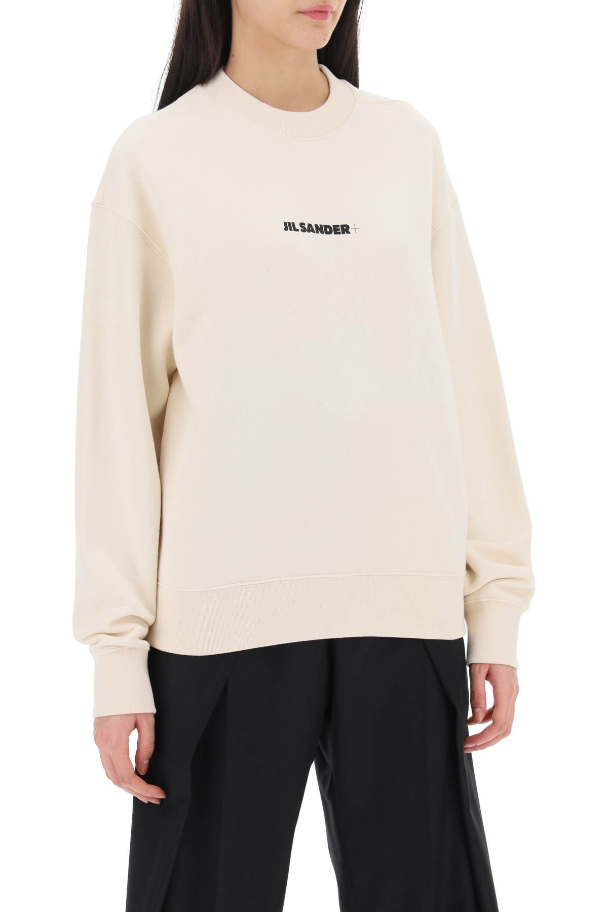 Jil Sander Logo Print Crewneck Sweatshirt In Beige