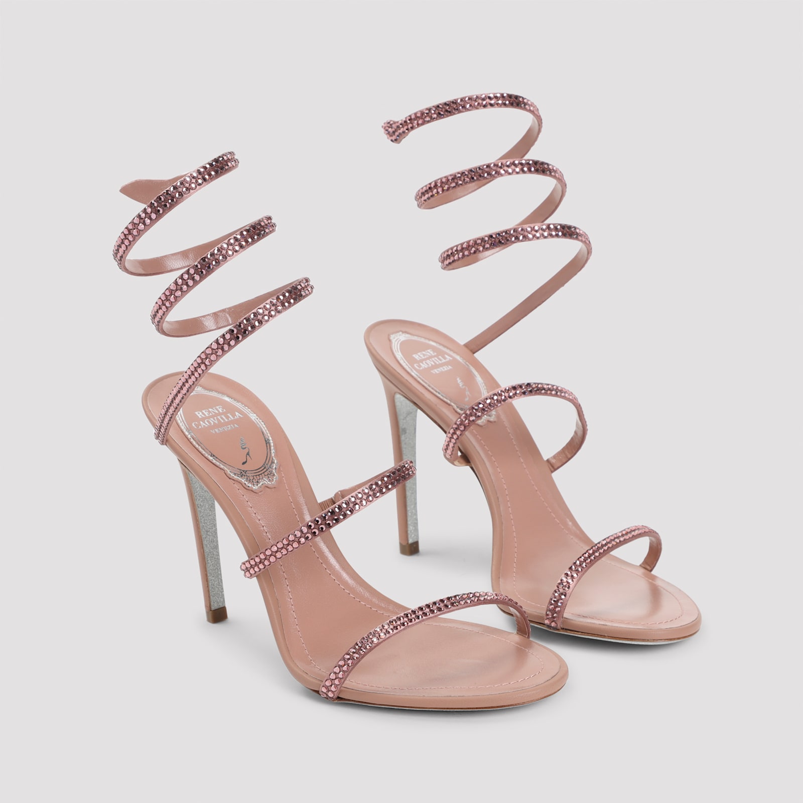 René Caovilla Snake Sandal In Pink