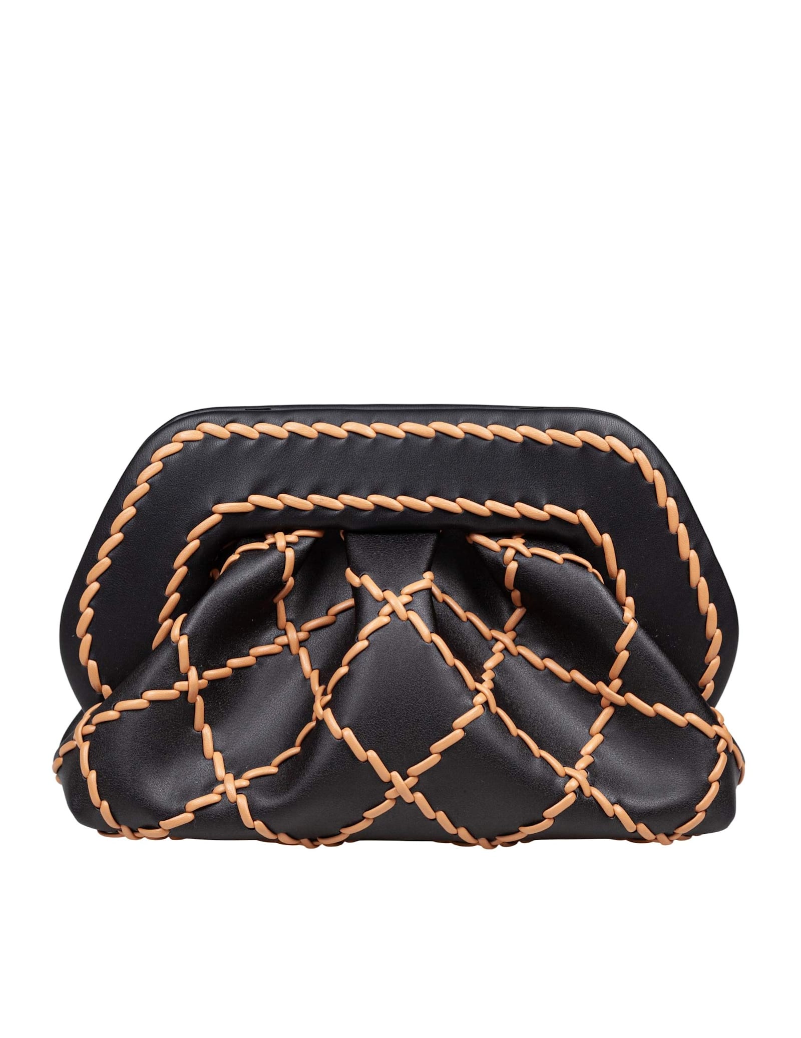 THEMOIRè Vegan Fabric Clutch Bag Color Black And Leather