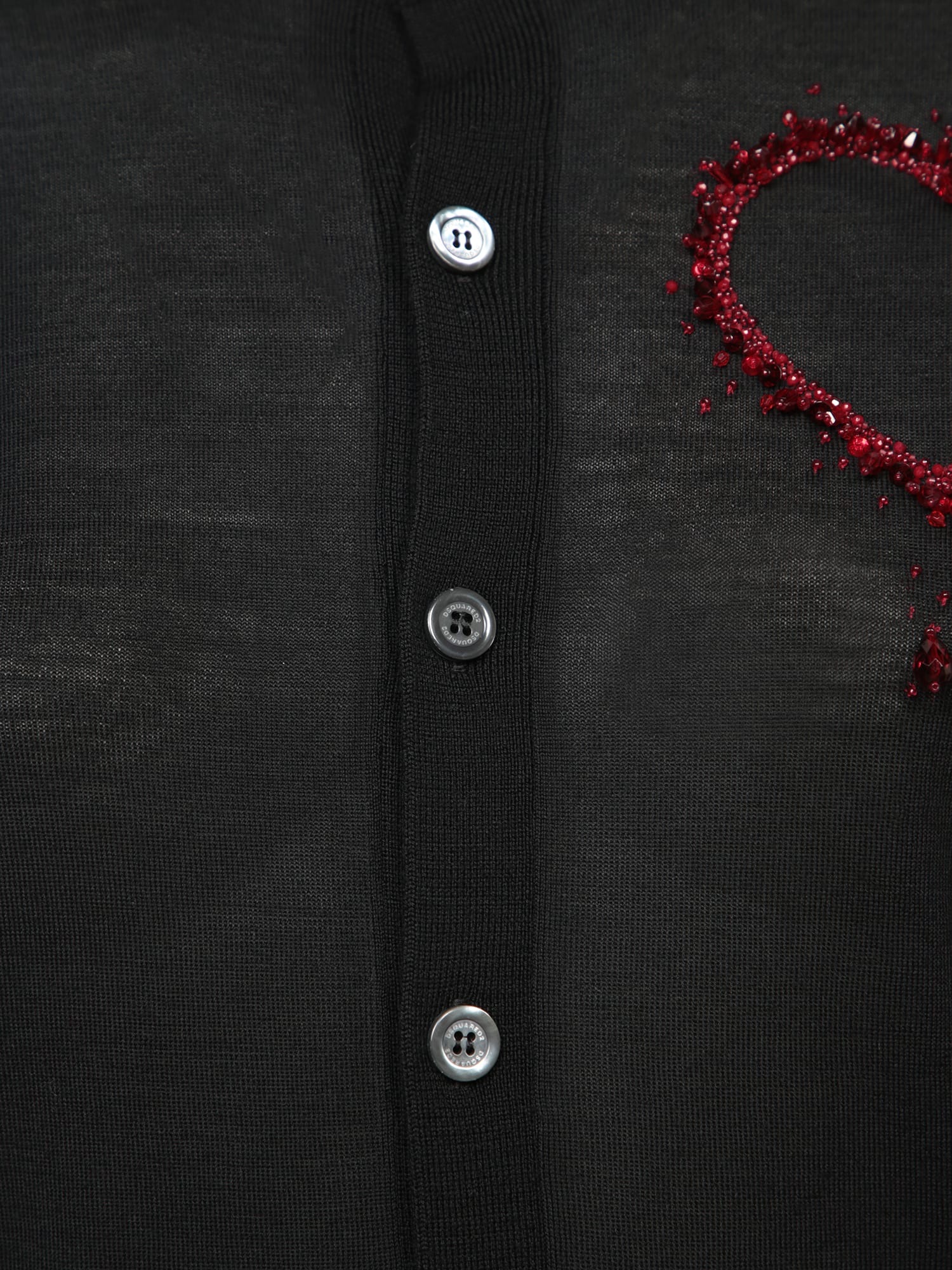 Dsquared2 Black Wool Cardigan With Heart Detail In Black