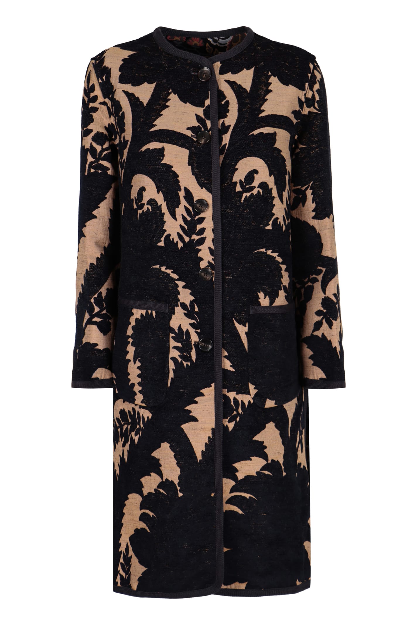 Shop Etro Reversible Coat In Jacquard Pattern In Blue