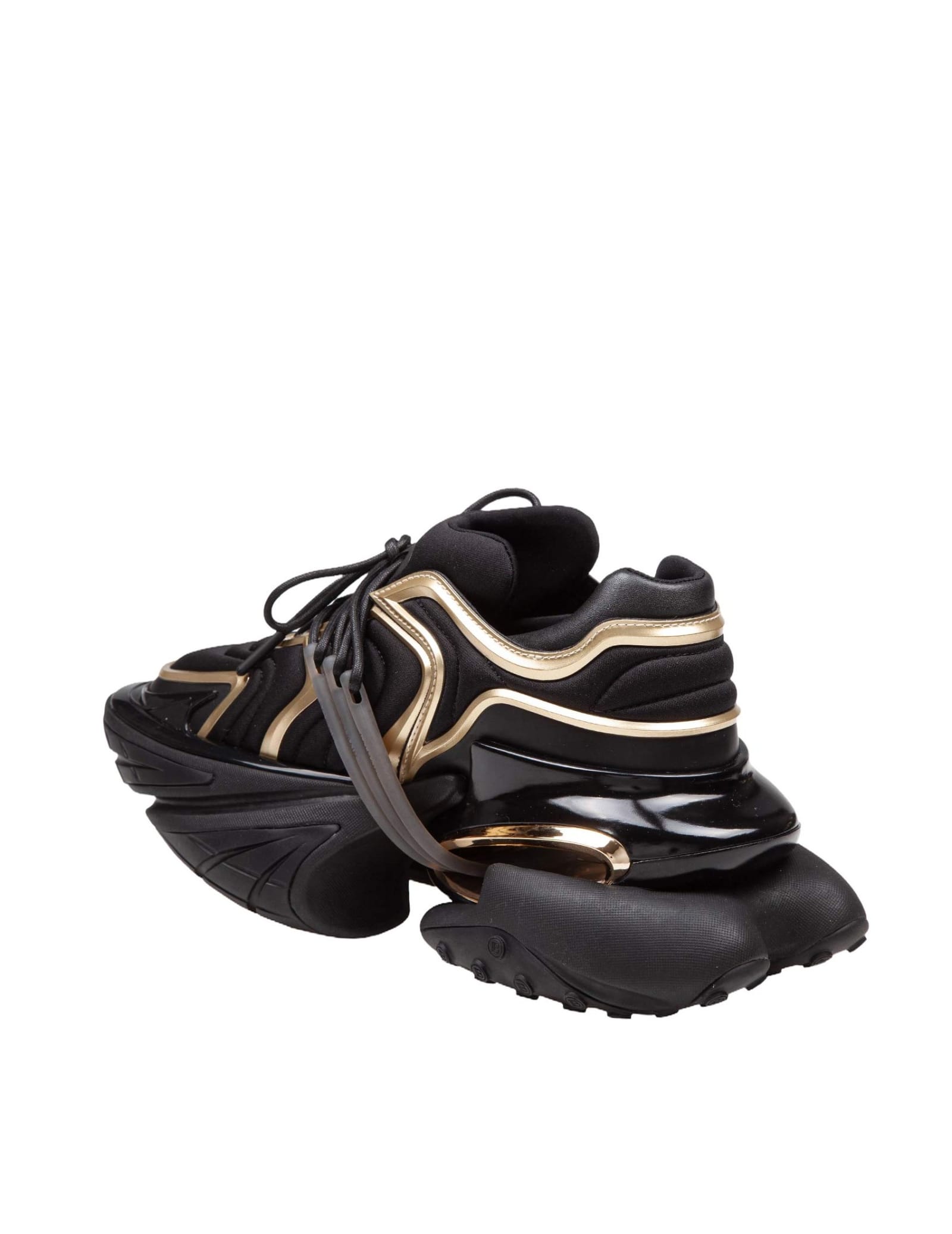 Shop Balmain Unicorn Wave Neoprene And Leather Sneakers Color Black/gold