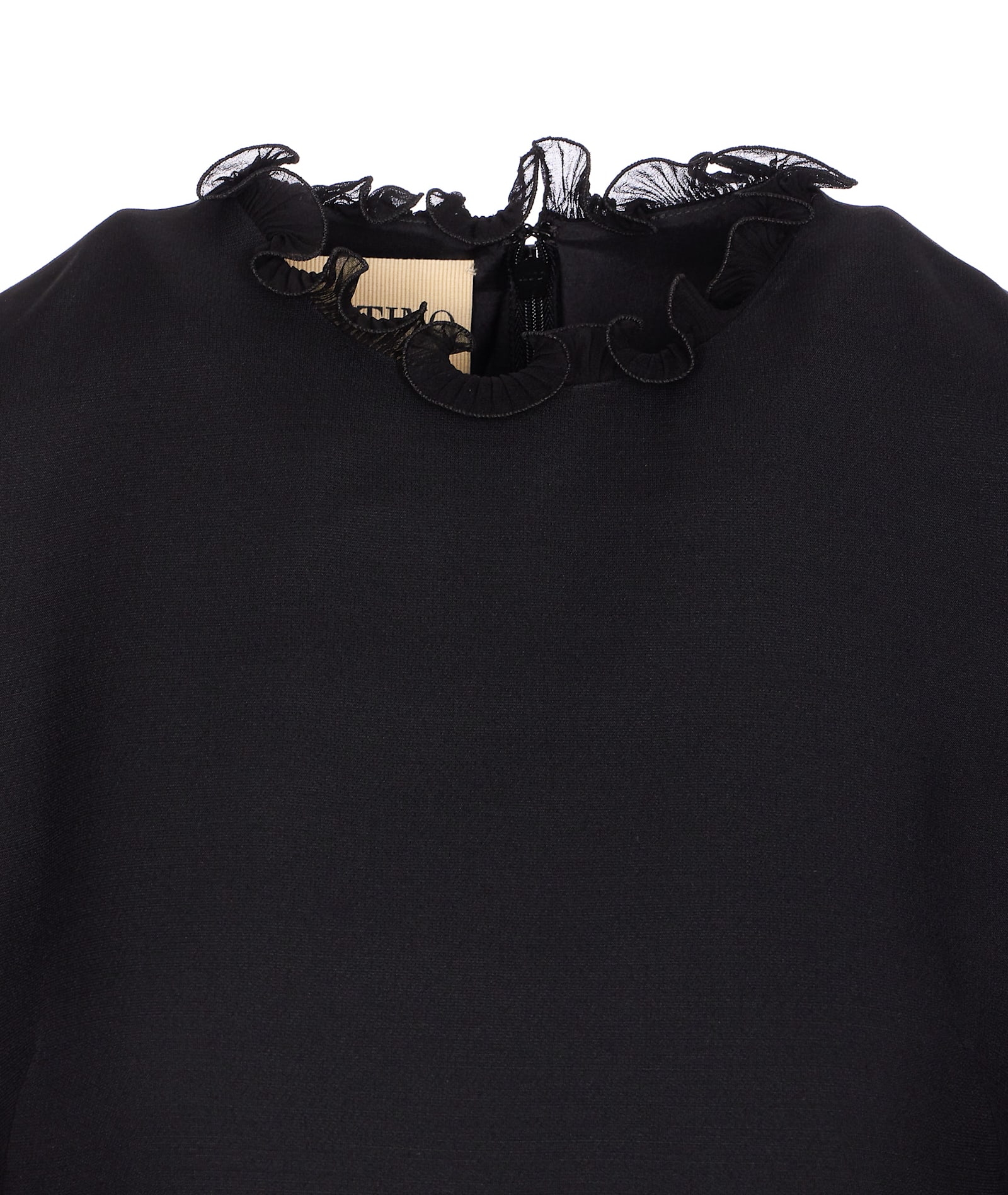 Valentino Garavani Ruffle Trim Crepe Couture Minidress In Black