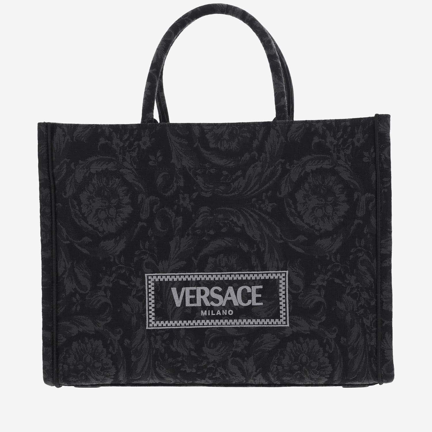 Shop Versace Athena Canvas Tote Bag In Black