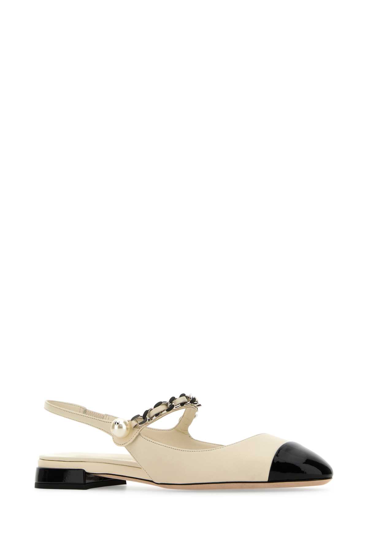 Shop Miu Miu Ivory Leather Ballerinas In Avorionero