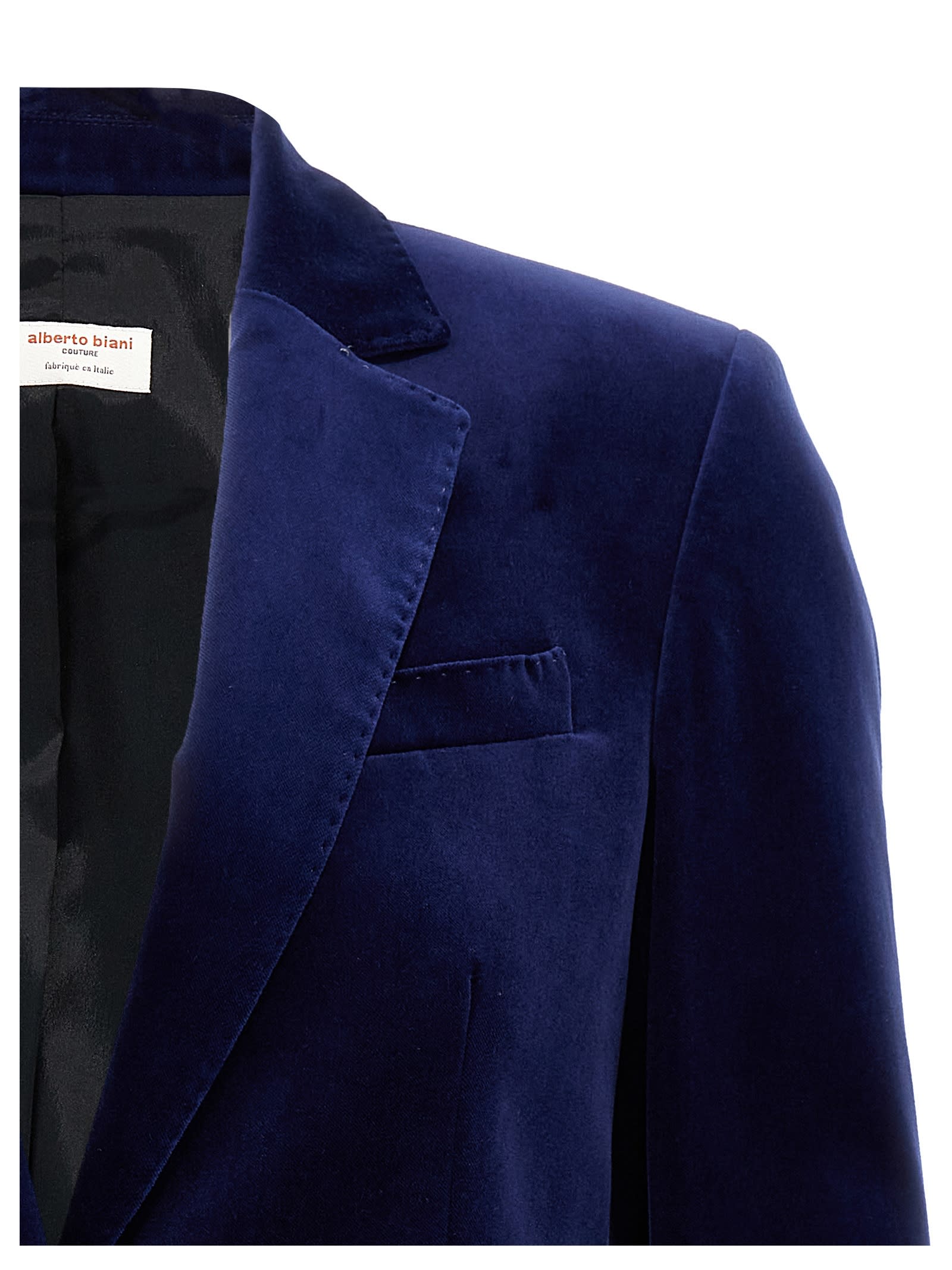 Shop Alberto Biani Single-breasted Velvet Blazer In Blue