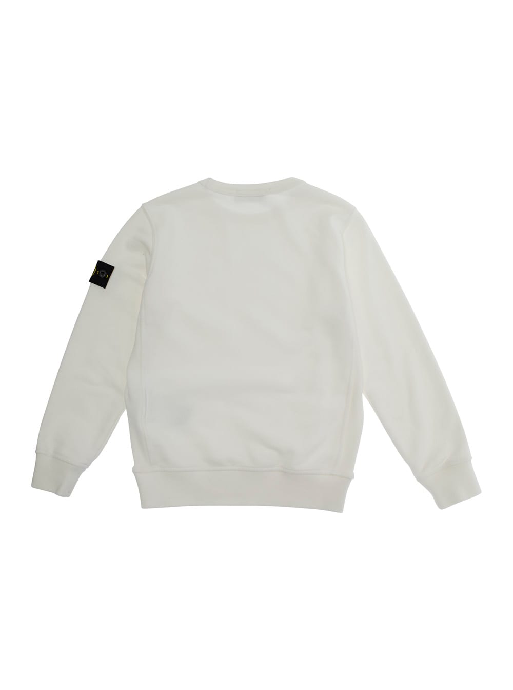 Stone Island White Crewneck Sweatshirt With Logo Patch On The Sleeve In Cotton Boy In Neutral