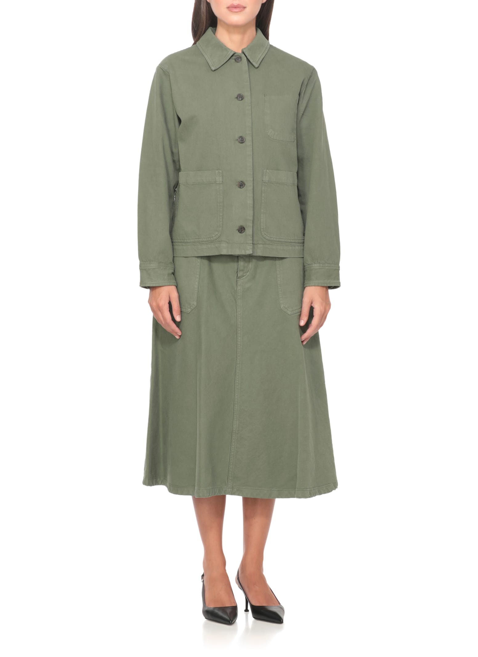 Apc A.p.c. Textured Cotton Shirt With Classic Collar In Green