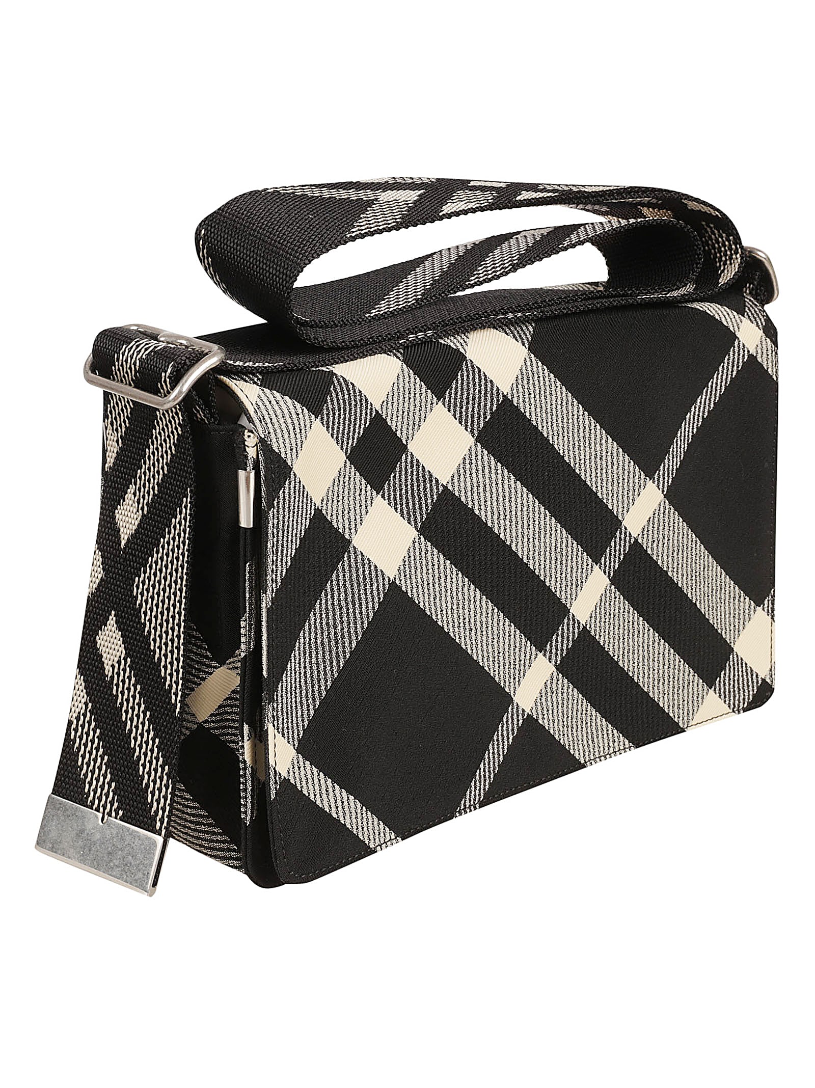 Shop Burberry Check Flap Shoulder Bag In Black