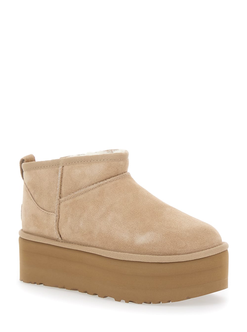 Ugg Classic Ultramini Beige Ankle Boots With Platform In Leather Woman In Neutral