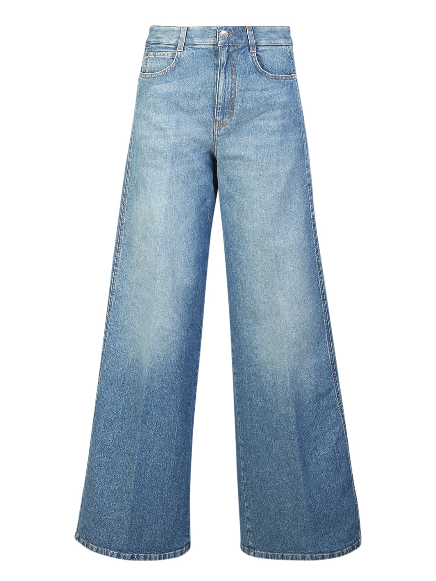 These Wide-leg Jeans By Stella Mccartney With Logo Printed On The Sides Are Produced In Italy, Always Following The Ethics Of Sustainability
