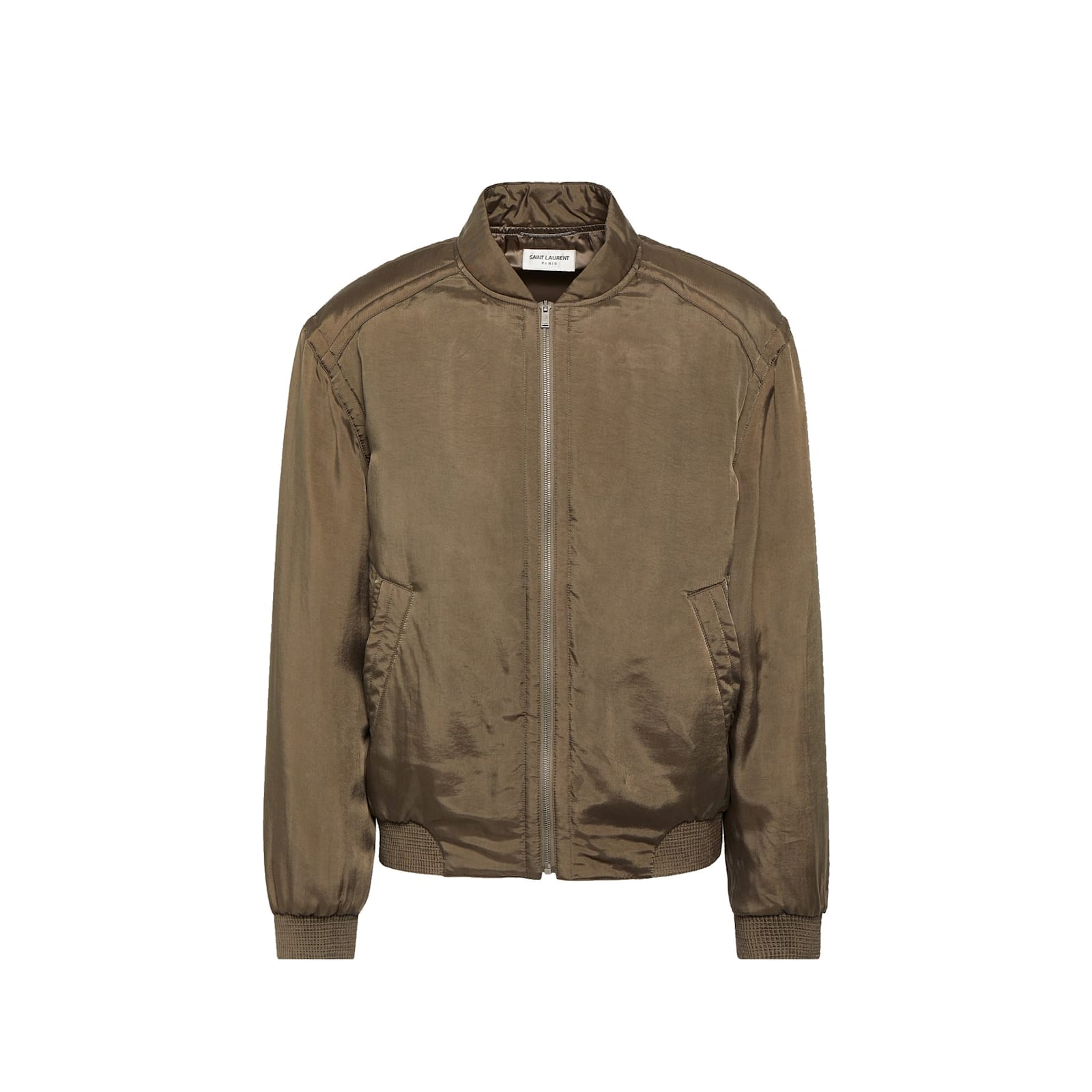 Shop Saint Laurent Twill Teddy Bomber Jacket In Khaki Green